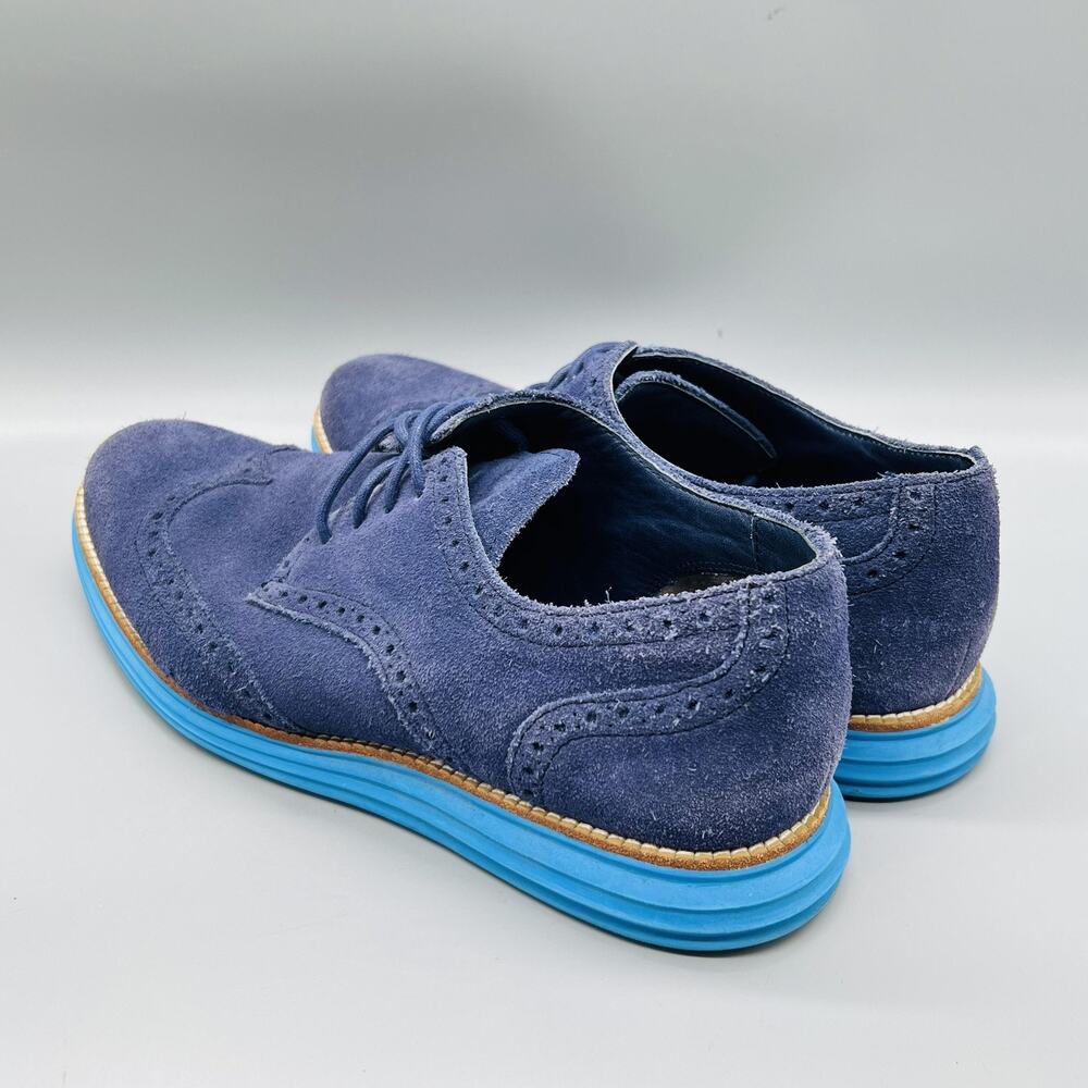 Cole Haan Shoes Mens 10.5 Blue Suede Lunargrand Wingtip Oxford Dress Brogue - Picture 5 of 11